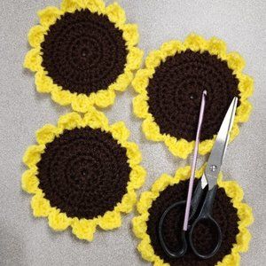 Crochet sunflower coasters